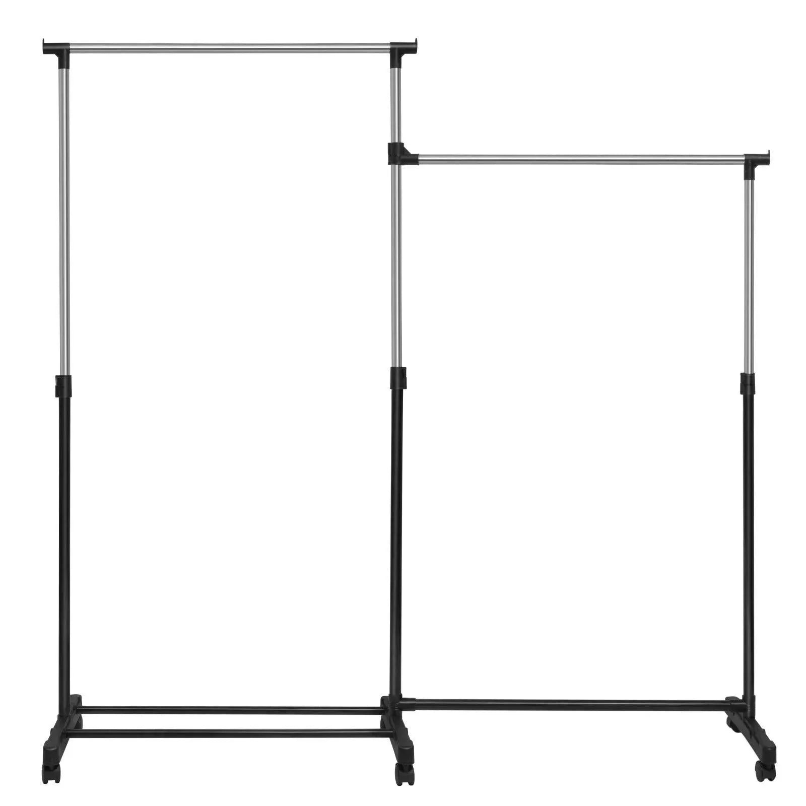 Feronza® Kapstok Met Wielen - Kledingrek Met 2 Kleerhangers, Hoogte Verstelbaar, L-vormig en Recht Rek voor Woonkamer - Feronza